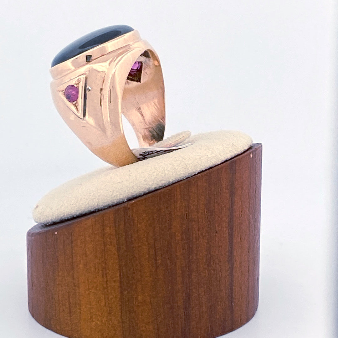 Unveiling a Starry Night: 14k Yellow Gold Black Star Sapphire Ring (On Consignment)