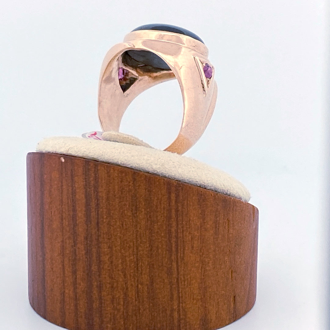 Unveiling a Starry Night: 14k Yellow Gold Black Star Sapphire Ring (On Consignment)