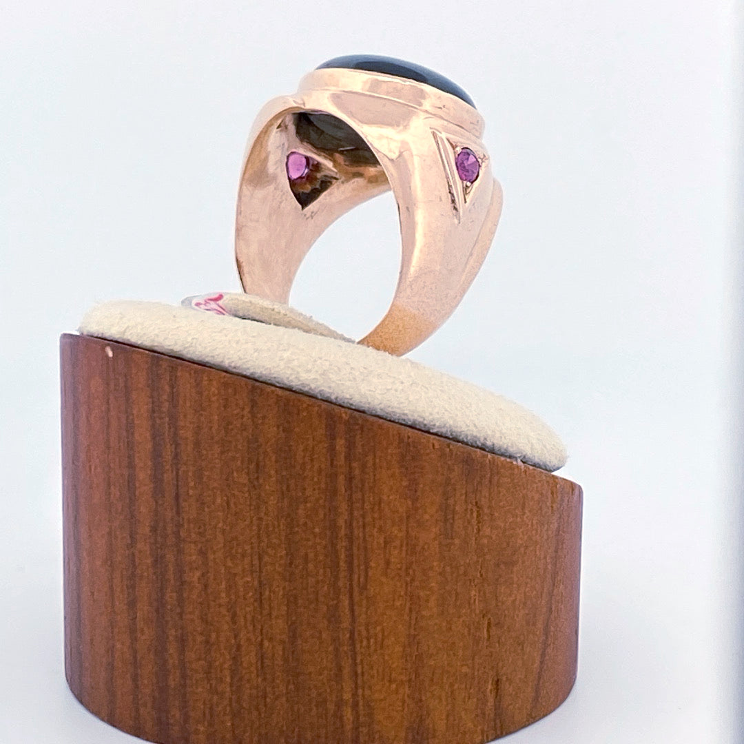 Unveiling a Starry Night: 14k Yellow Gold Black Star Sapphire Ring (On Consignment)