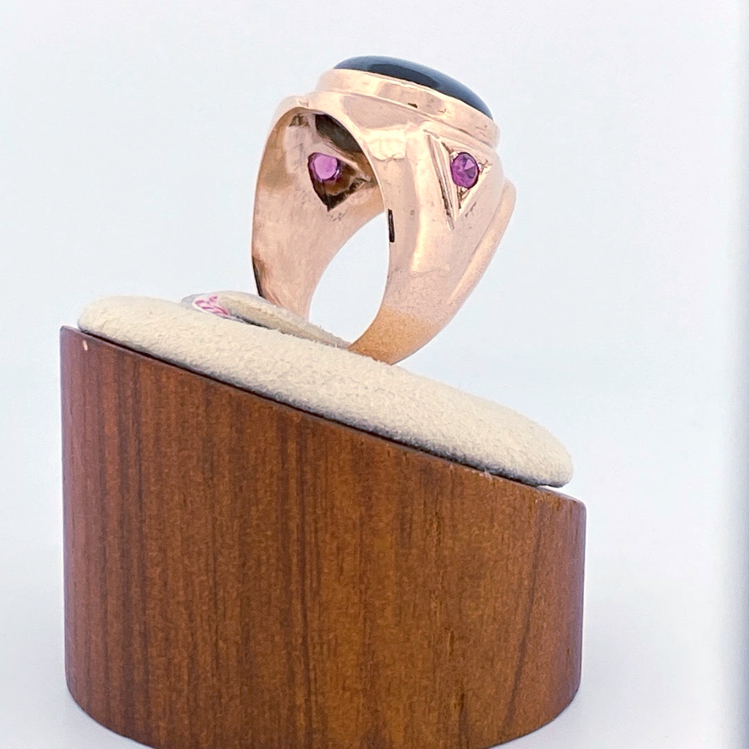 Unveiling a Starry Night: 14k Yellow Gold Black Star Sapphire Ring (On Consignment)