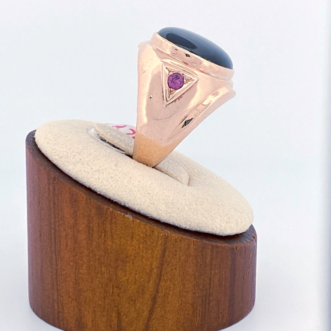 Unveiling a Starry Night: 14k Yellow Gold Black Star Sapphire Ring (On Consignment)