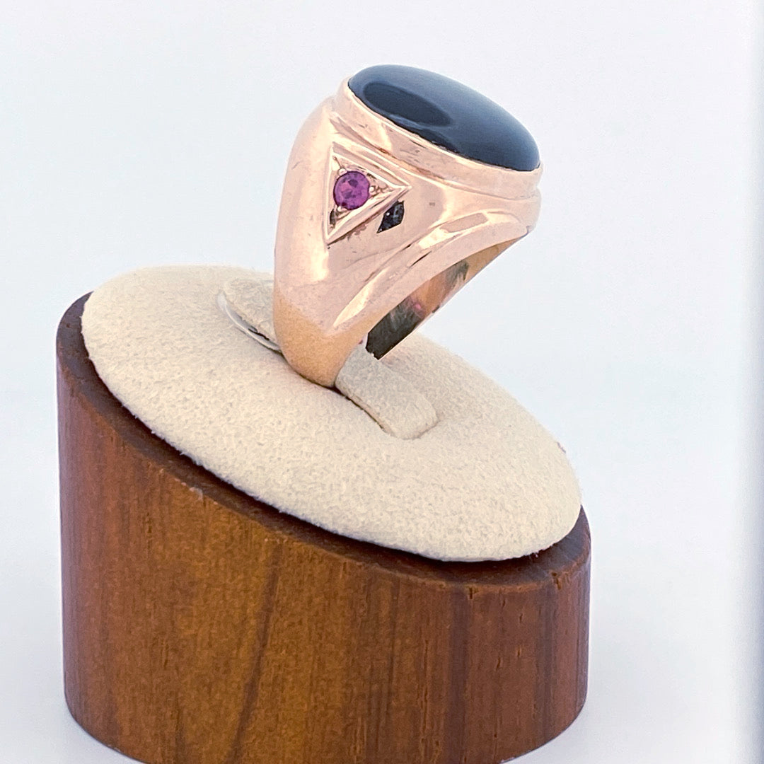 Unveiling a Starry Night: 14k Yellow Gold Black Star Sapphire Ring (On Consignment)