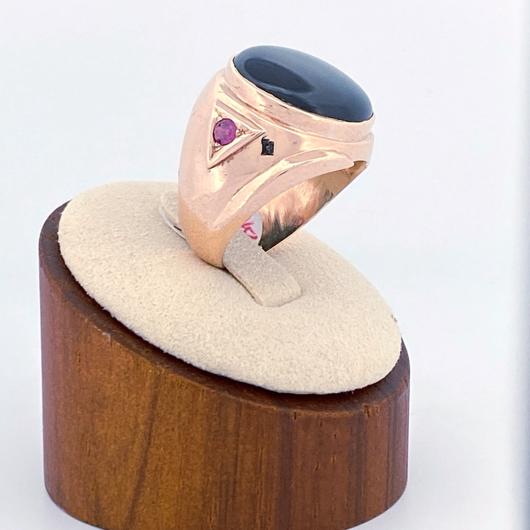 Unveiling a Starry Night: 14k Yellow Gold Black Star Sapphire Ring (On Consignment)