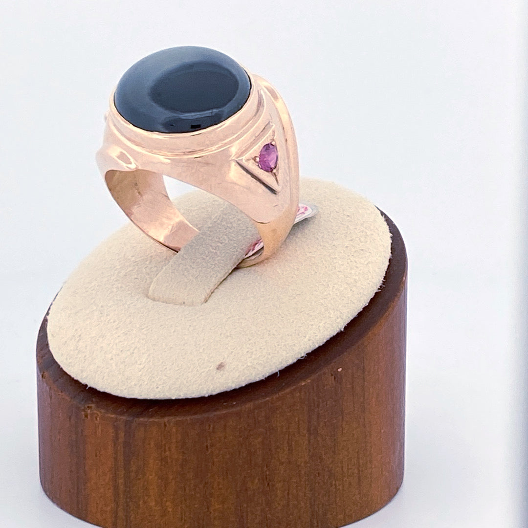 Unveiling a Starry Night: 14k Yellow Gold Black Star Sapphire Ring (On Consignment)