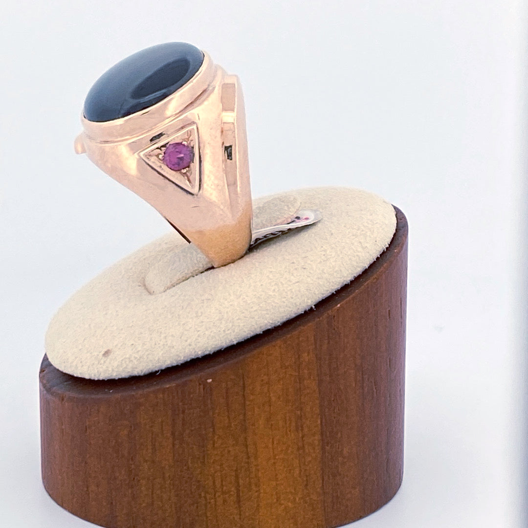 Unveiling a Starry Night: 14k Yellow Gold Black Star Sapphire Ring (On Consignment)