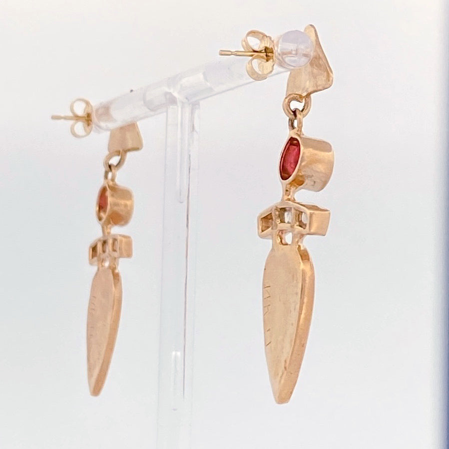 Unveiling a Duality of Beauty: 14k Yellow Gold Bi-Color Tourmaline &amp; Diamond Earrings (On Consignment)