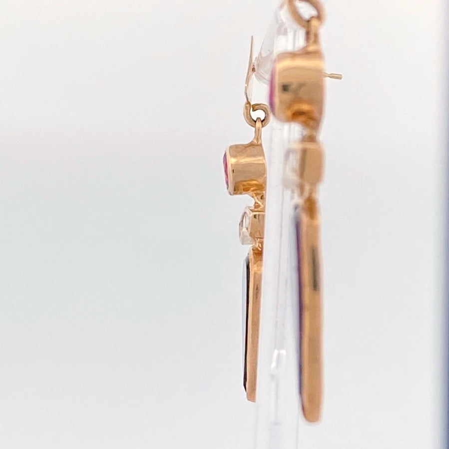 Unveiling a Duality of Beauty: 14k Yellow Gold Bi-Color Tourmaline &amp; Diamond Earrings (On Consignment)