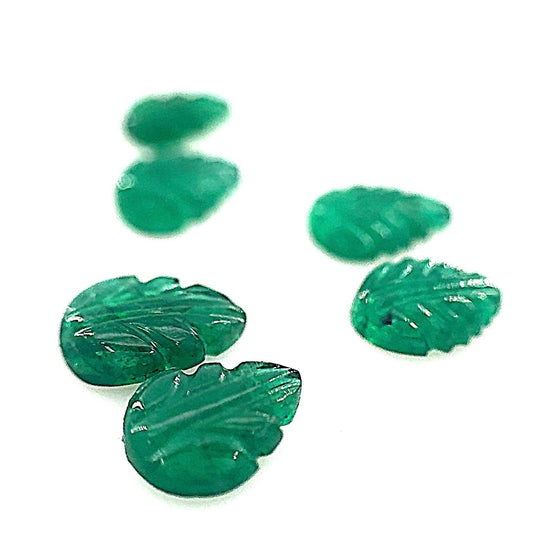 Collection of 6 Carved Leaf Emeralds - Matched Set