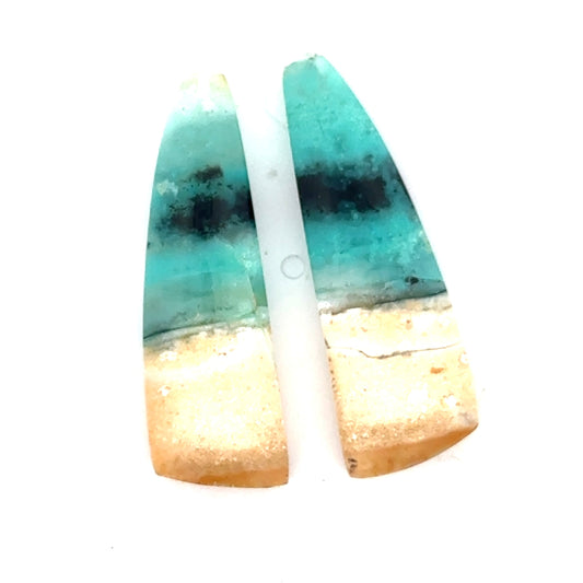 Matched Pair of Blue Opal in Petrified Wood Matrix - 16.18 Carats Total