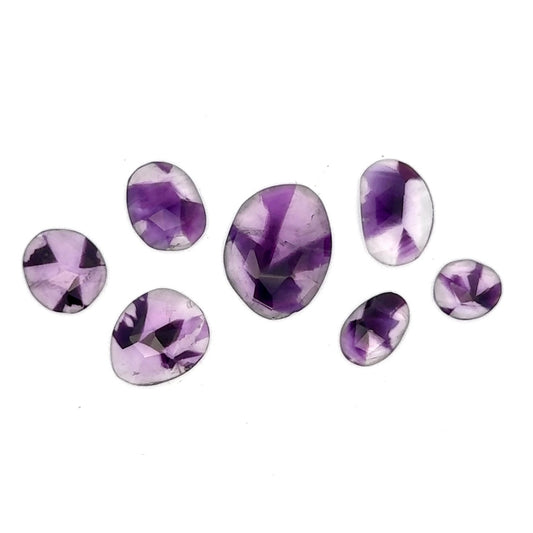 7-Stone Suite of Color-Zoned Tripeschi Amethyst Oblong Rose Cut Gemstones - 22.18 Carat Total Weight