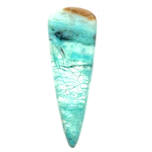 17.21 Carat Elongated Pear Shape Blue Opal in Petrified Wood Matrix