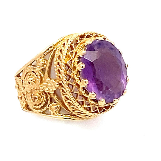 Handmade 4.00ct. Oval Cut Amethyst Ring in 14k Yellow Gold