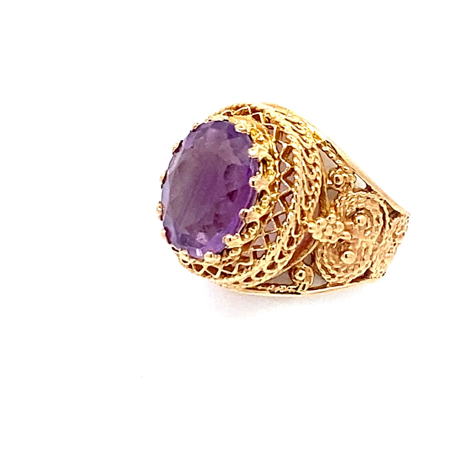 Handmade 4.00ct. Oval Cut Amethyst Ring in 14k Yellow Gold